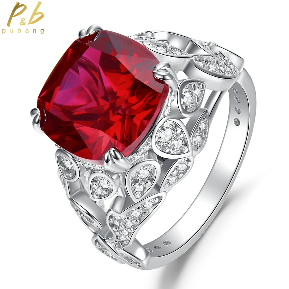 

PuBang Fine Jewelry Solid 925 Sterling Silver Ruby Gemstone Created Moissanite Luxury Diamond Ring for Women Gifts Drop Shipping