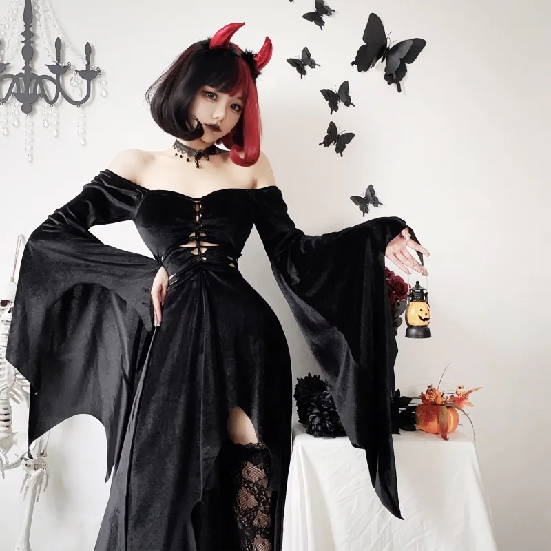 

Women's Gothic Dress Halloween Carnival Cosplay Vampire Witch Dress Bat Sleeve Dress European and American Style Dark Sexy Hot