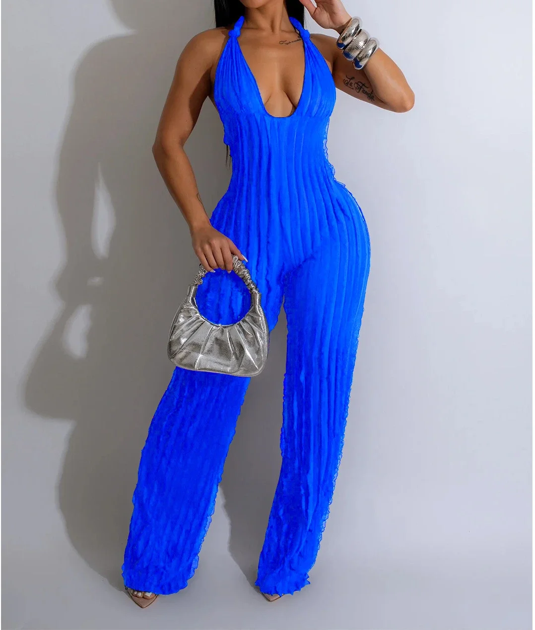 

Elegant Women Jumpsuit Streetwear Fashion Solid Color Backless Deep V-neck Sleeveless Conjoined Body Pants Y2k Summer 2025 New