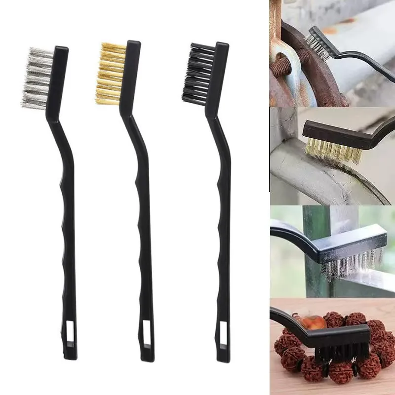 17cm Hand Brush Steel Copper Nylon Wire Brush Set For Metal Rust Scrub Removal Cleanings Maintenance Manual Tool