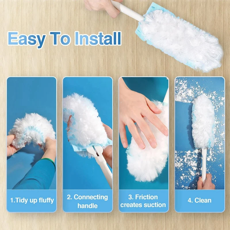 12 Duster Refills And 1 Handle, 360 Heavy Duty Duster Refills Multi Surface Dusters For Cleaning Home & Car,For Ceiling Durable