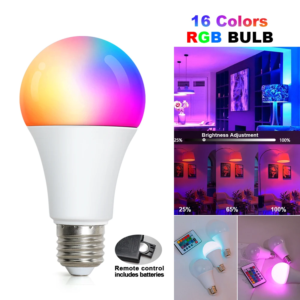 LED E27 220V Bulbs RGB Lamp 16 Colors Decorative Remote Control LED Lights Bulb Home Colorful Focus Living Room Ambient Light