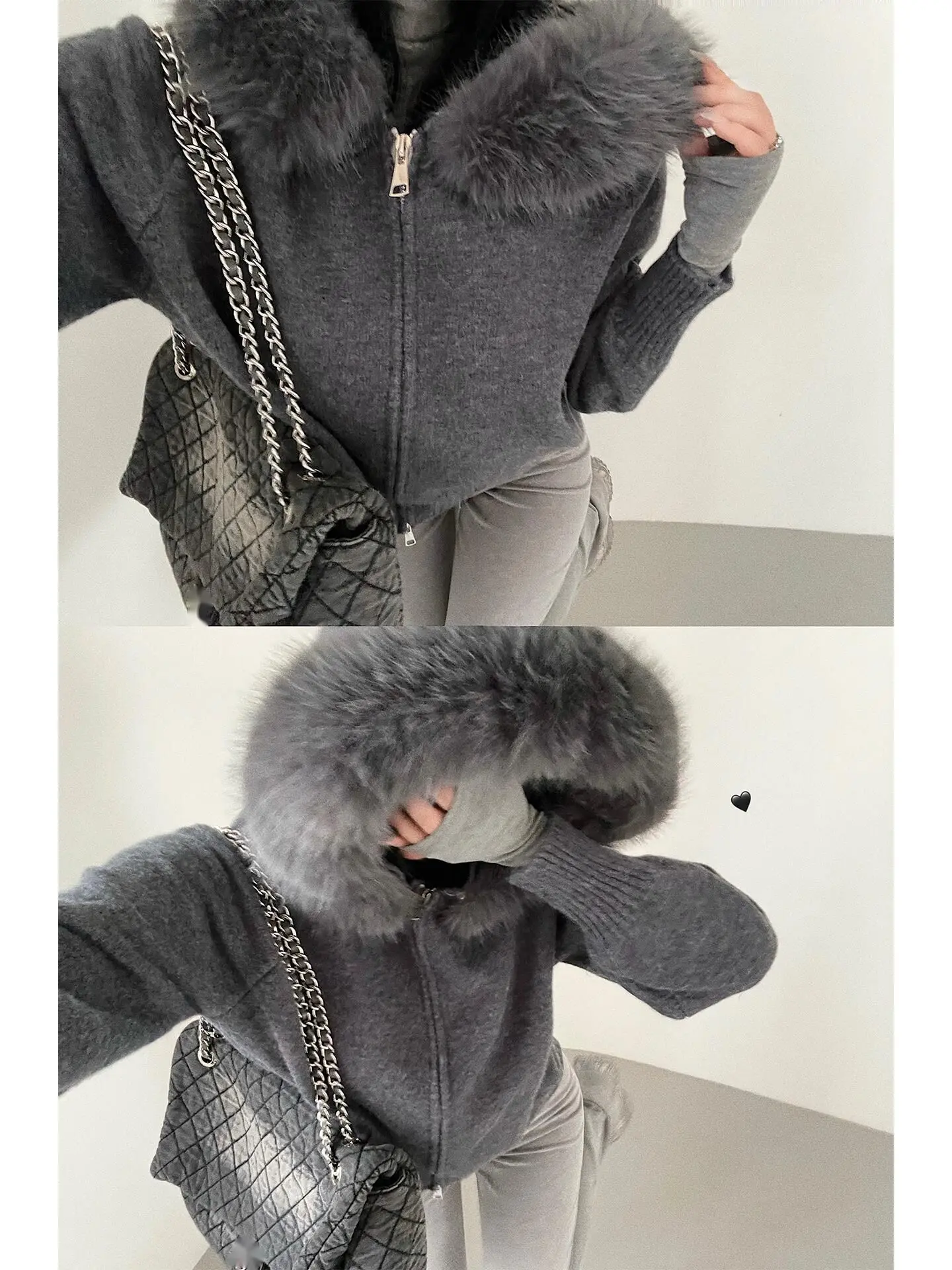 Puro desejo estilo suave solto emagrecimento gola peluda com capuz zíper camisola de malha cardigan casaco moda sexy casaco feminino is2c