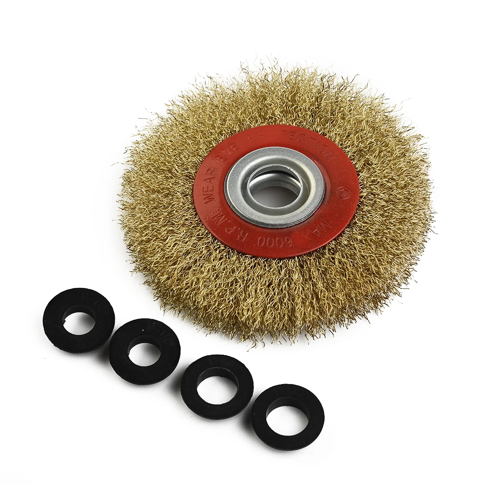 Round Wire Brush Brass Plated Descaling Carbon removal Edge mixing Polishing 125mm Steel Wheel Useful Accessory