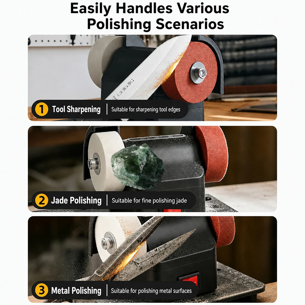 Mini Electric Knife Sharpener 12-Speed Dual-Wheel Multifunctional Polishing Grinding Machine for Household Workshop Maintenance