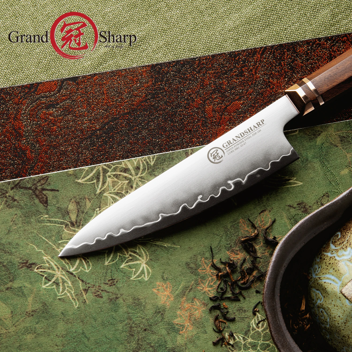 Grandsharp 5.5''Utility Knife ZDP-189 Steel Core 3 Layer Composite Africa Mkuruti Wood&Brass Handle All Purpose Kitchen Tool