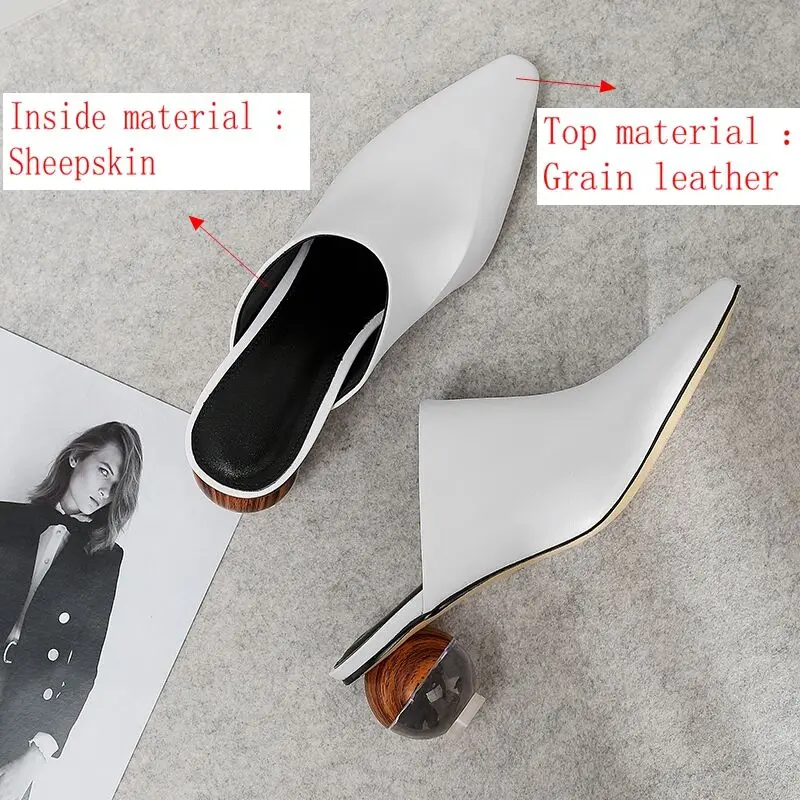 SIMLOVEYO Women Slippers Leather Shoes Pointed Toe Heels Sheepskin Summer Pantoufle Brand A1678