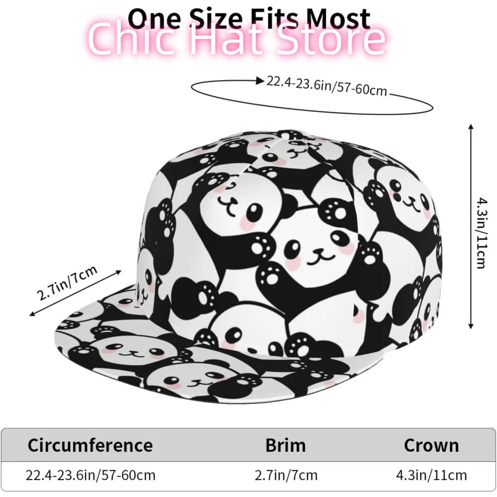 قبعة مسطحة قابلة للتعديل للرجال والنساء، قبعة بيسبول هيب هوب - نمط سلس لطيف الباندا
