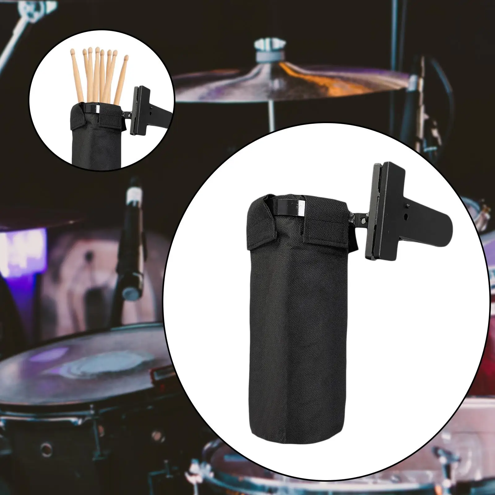 Drumstick Bag with Clip Clamp Black Durable Removable Container for Tubular Drum