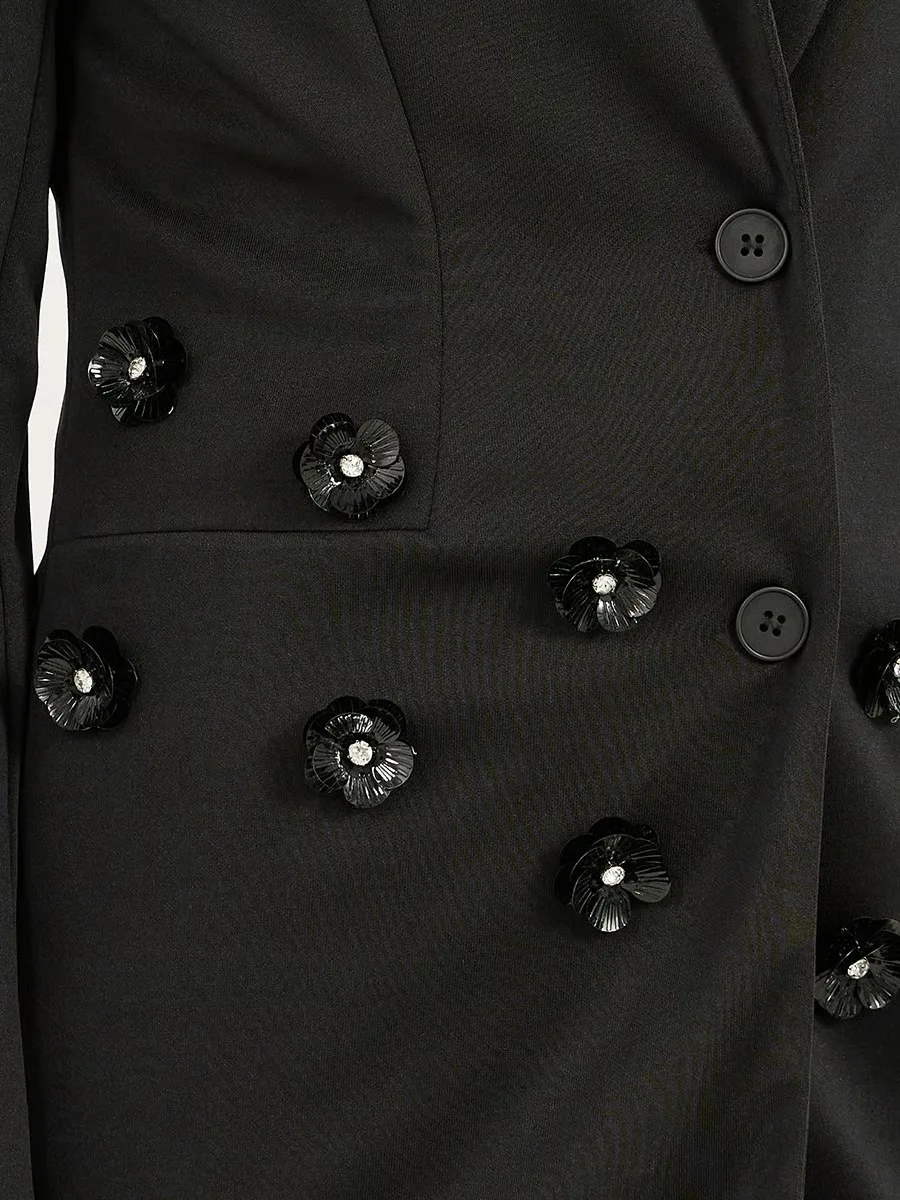 Vestidos de noche elegantes para mujer, trajes con botones y flores, chaqueta con dos botones, pantalones para mujer, traje de satén de 2 piezas personalizado