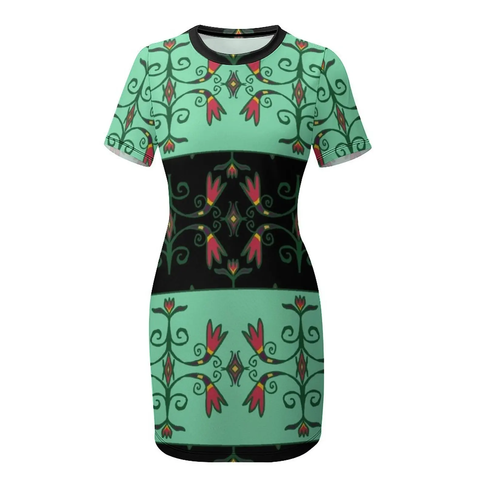 Grünes Anishinaabe-Kleid mit Blumenmuster und kurzen Ärmeln, Strand-Outfits für Damen, Sommerkleid für Damen, 2025, Damenkleid