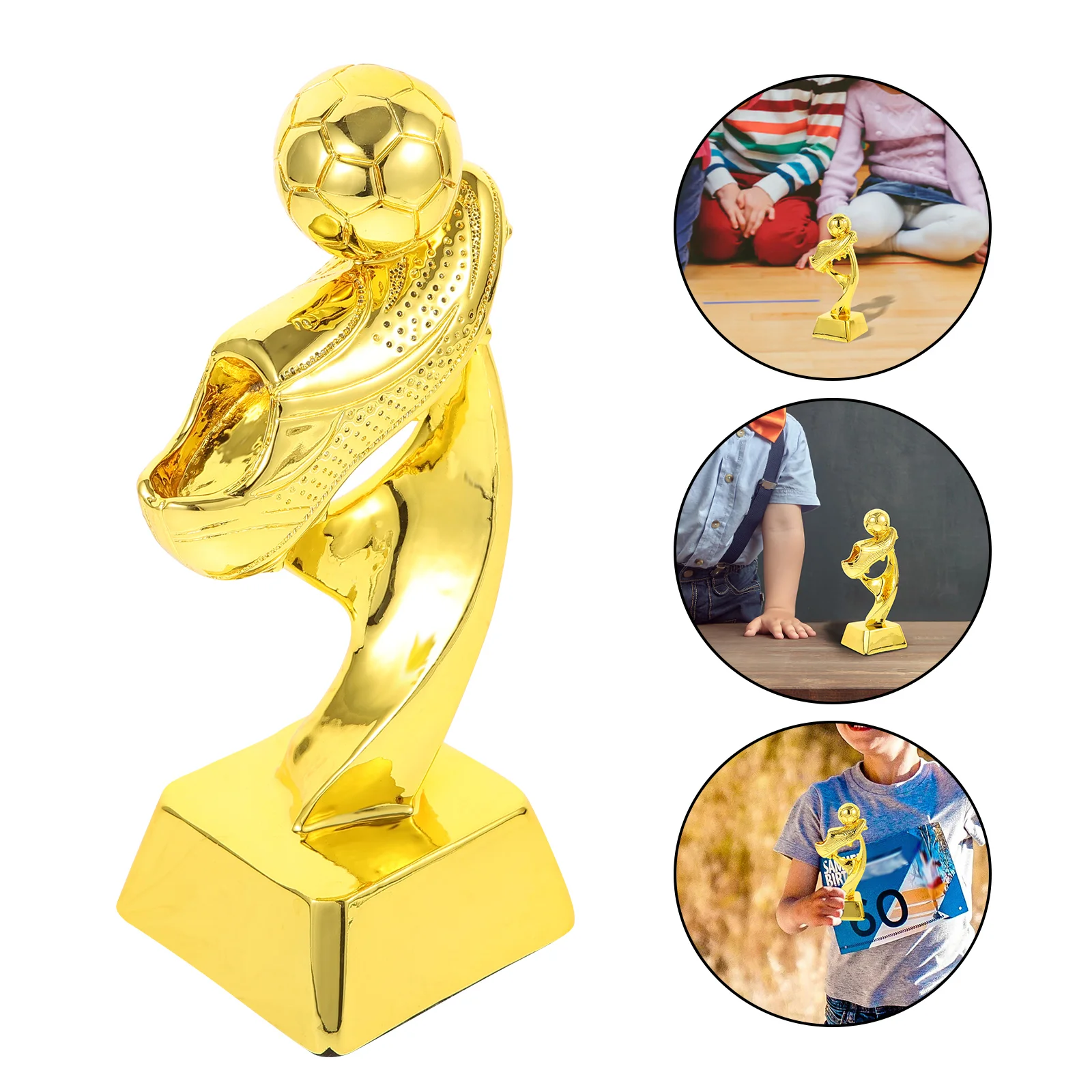 

Mini Resin Football Trophy Plating Soccer Match Award Toy with Base for School Kindergarten (Golden)