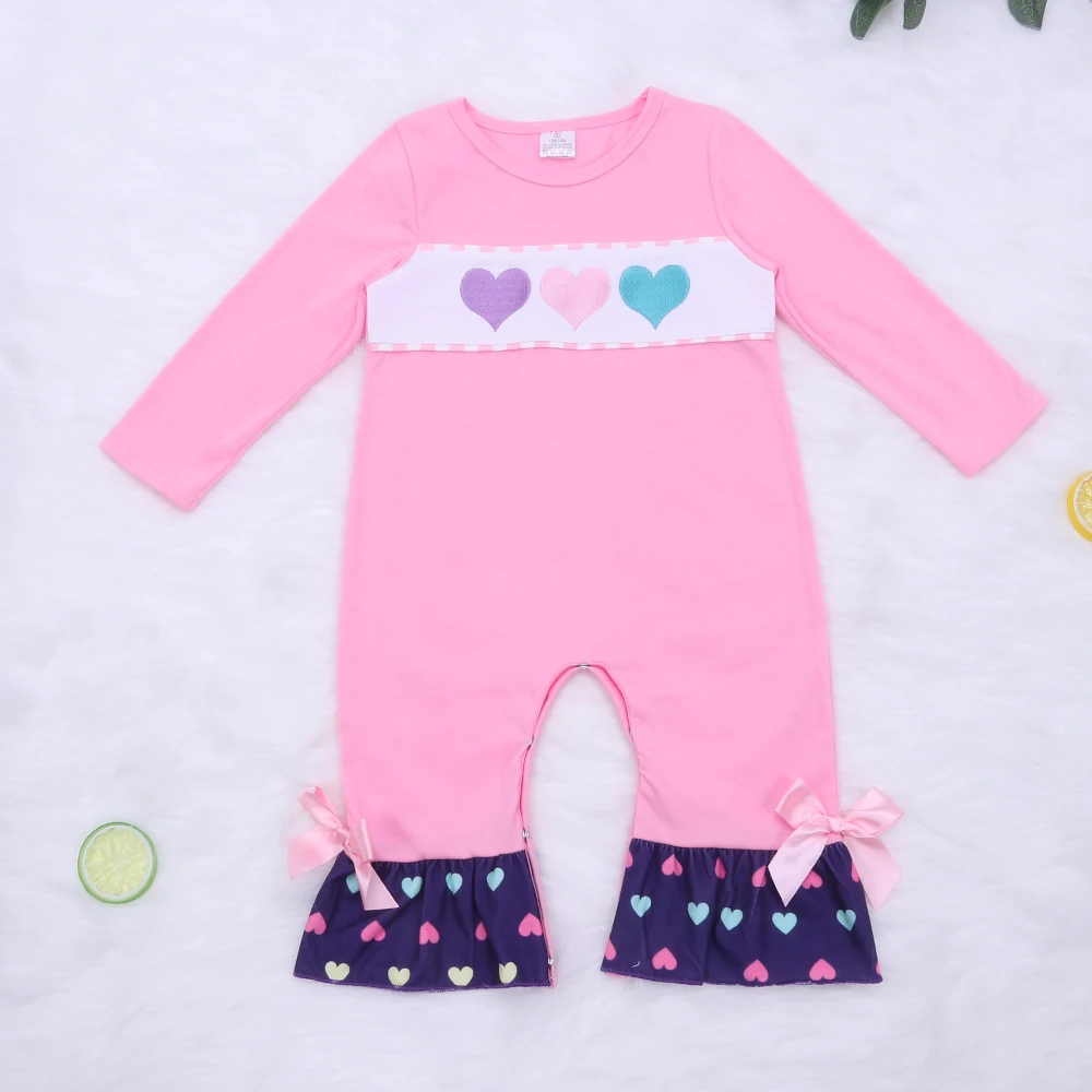 2022 Baby Girls Clothes Infant Romper New Style Clothing Love Embroidery Bodysuit Pretty Pink One Piece Baby Jumpsuit For Girls