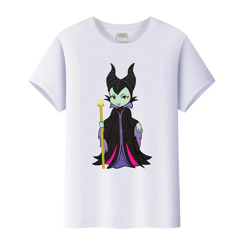 

Disney Sleeping Beauty Maleficent Women Loose Tshirt Kids White Short Sleeves Tops Harajuku Men T-Shirt Family Tees Girl Blouses