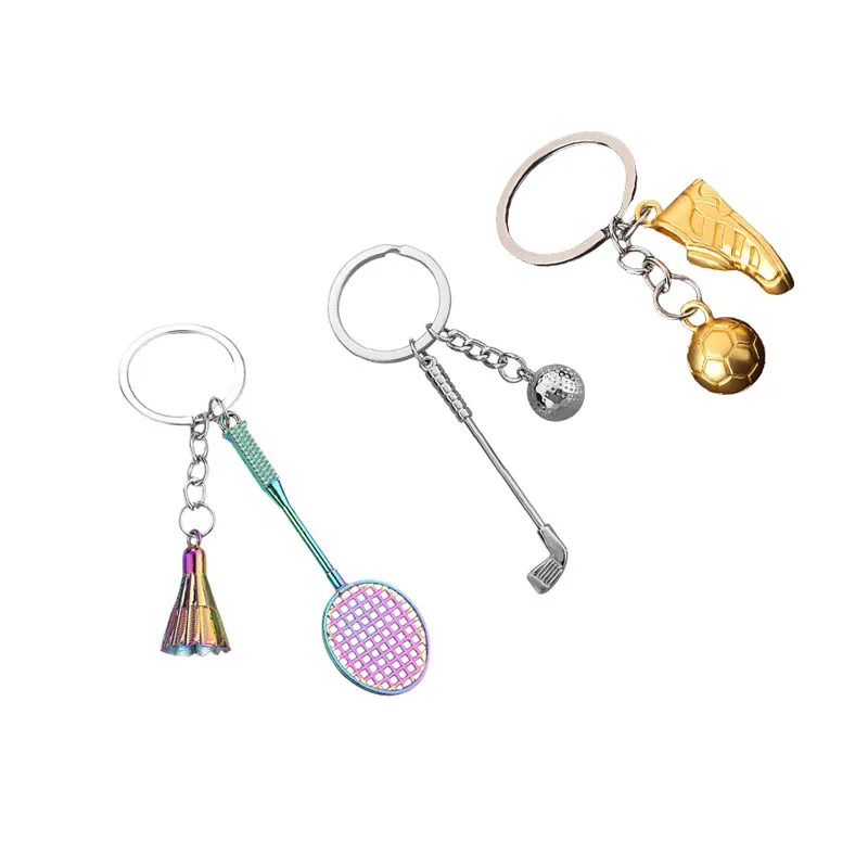 Mini Football Badminton Golf Simulation Sports Supplies Keychain Fashion Sport Souvenirs Cool Backpack Metal Pendant Keys Buckle