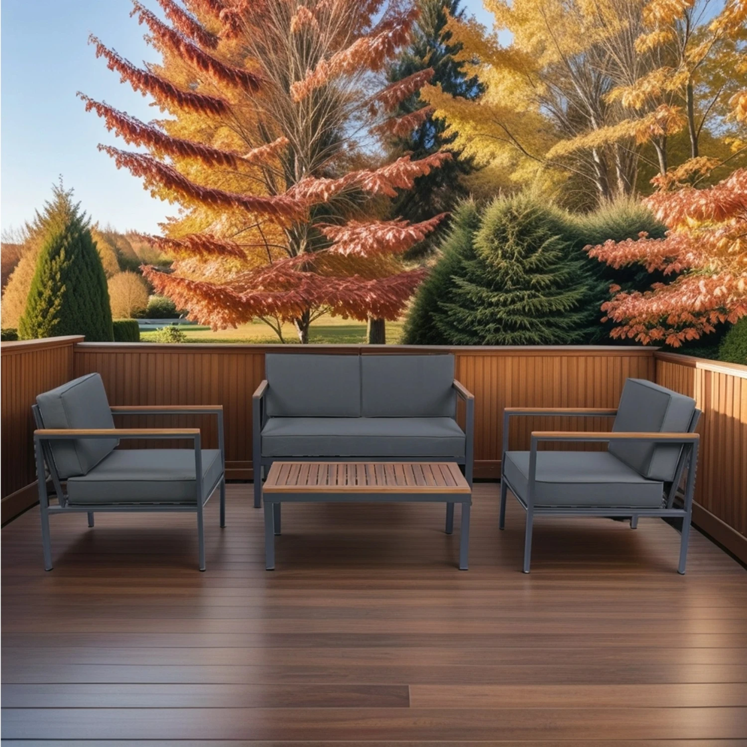 

Outdoor Patio Furniture Set with Acacia Wood Top & Dark Grey Cushion