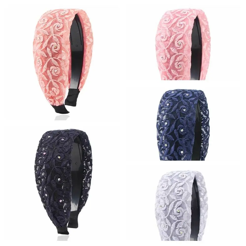 Elegante cristal feminino argola de cabelo lado largo bordado mãe argola de cabelo malha antiderrapante renda bandana feminino hairbands