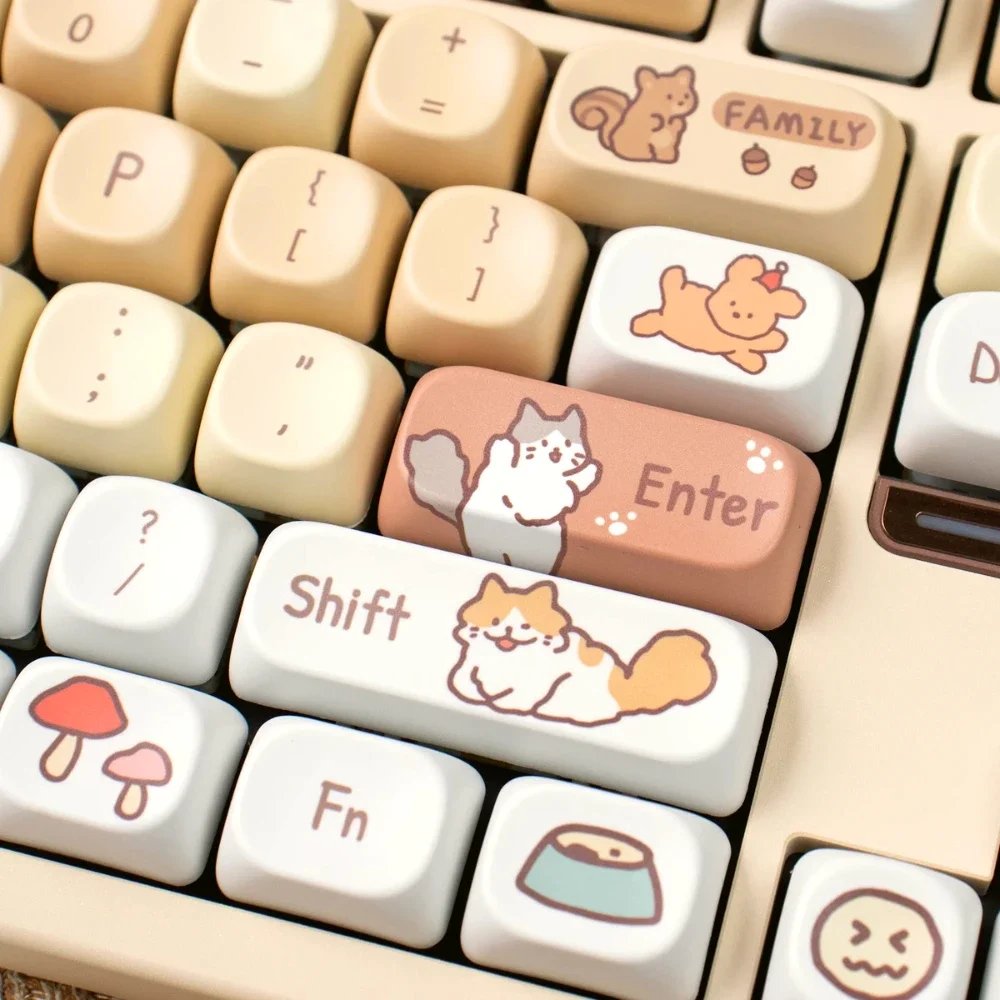 GEFENSI Pet Kitchen Cute MOA Keycap PBT 132 Key Kitten Puppy Girl Keycap Suitable For 60/75/87/96/104/108 On Mechanical Keyboard