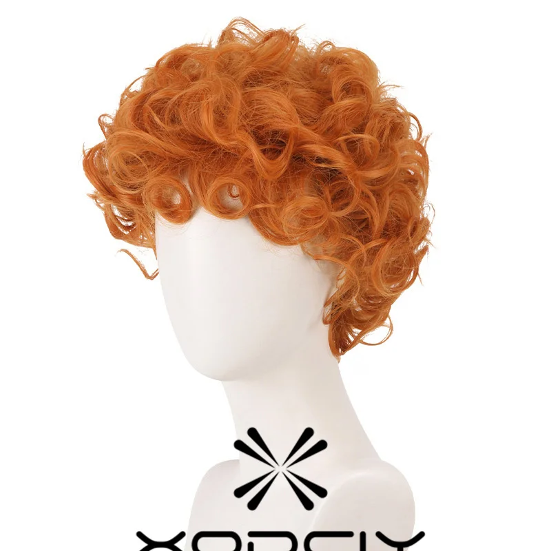 Anime Panty and Stocking with Garterbelt Burifu Cosplay Wig 30cm Short Orange Cruly Hair Heat Resistant Synthetic Wig + Wig Cap