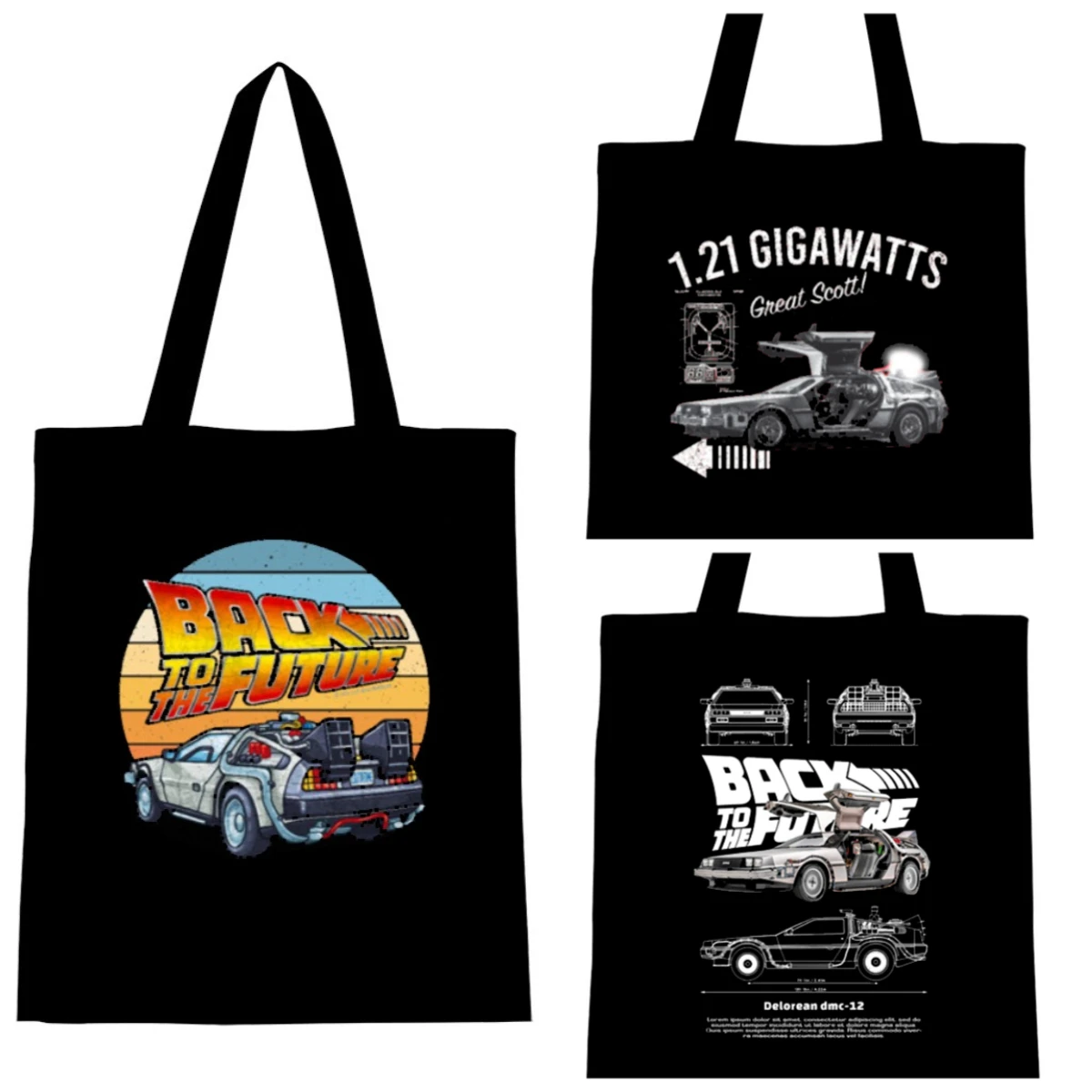 delorean-de-volta-para-o-futuro-bolsa-tote-de-compras-de-lona-com-estampa-grafica-preta-bolsa-de-ombro-shopper-para-presente-com-parte-superior-aberta