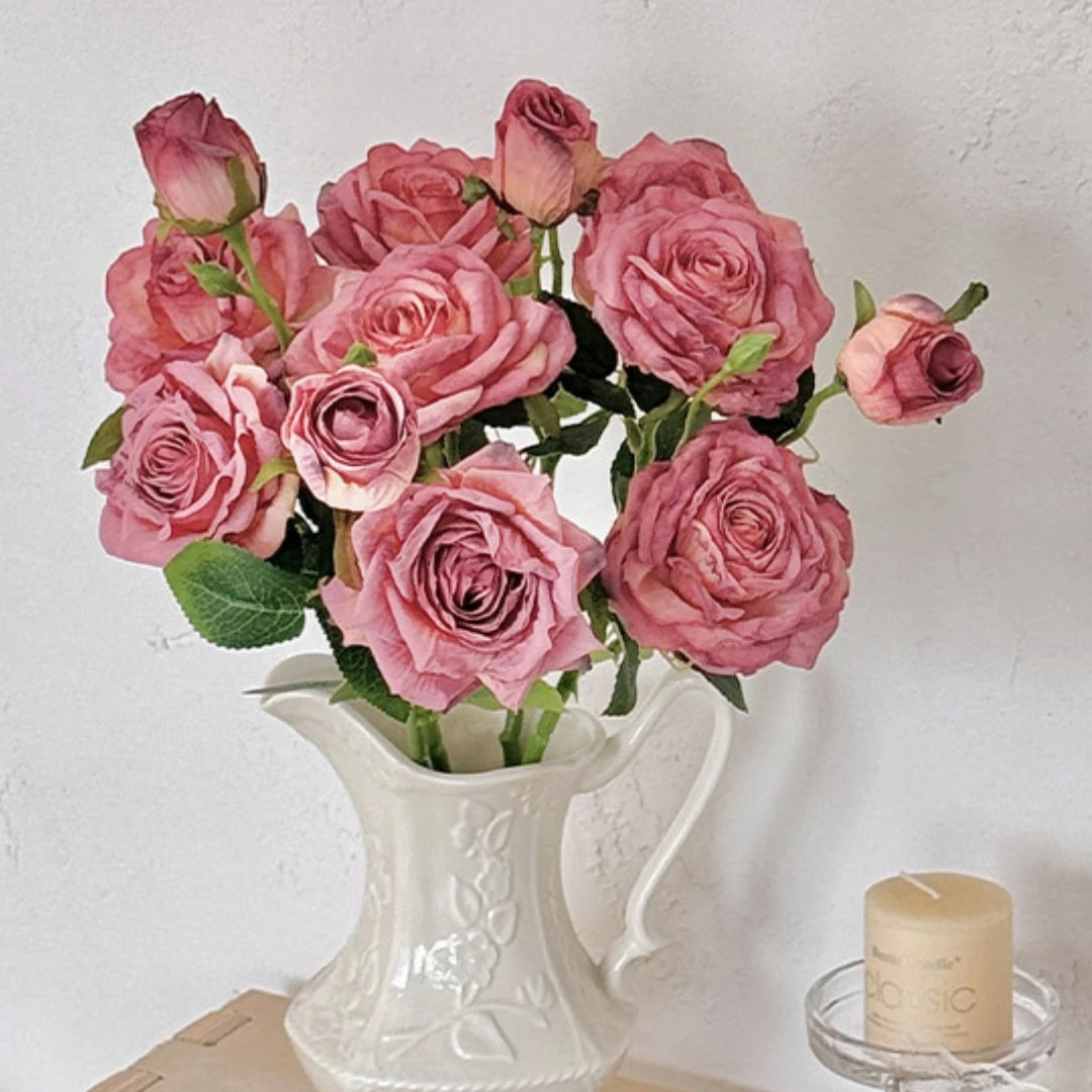 3-Head Like Real Fake Peony Branch Vintage Dried Edge Artificial Rose Silk Cloth Flower Wedding Garden Decoration Fake Bouquet