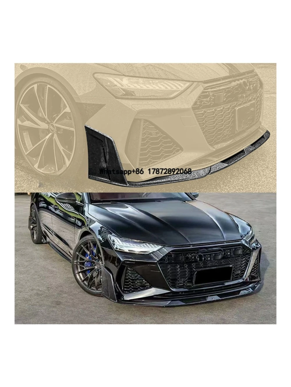 New Yaochi RS6 RS7 C8 Dry Carbon Fiber Front Lip Bumper with Exhaust Cut-Outs Bolt-On Universal Fitment 1-Year Warranty