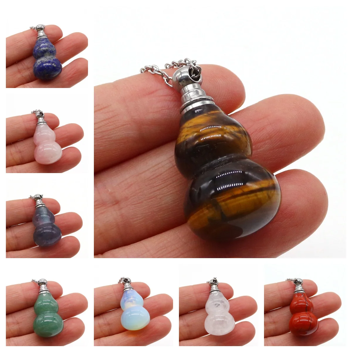 

1PC Perfume Bottle Crystal Pendant Necklace Natural Lapis Lazuli Agate Charm Fashion Jewelry Healing Lucky Necklace Lovers Gift