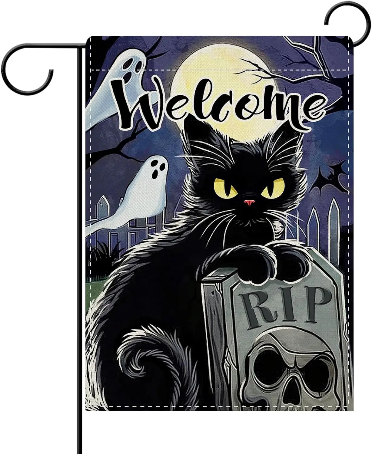 Dyrenson Welcome Halloween Black Cat Decorative Garden Flag, Spooky Ghost Grave Yard Outside Home Decoration Pet Owner Lover UUN