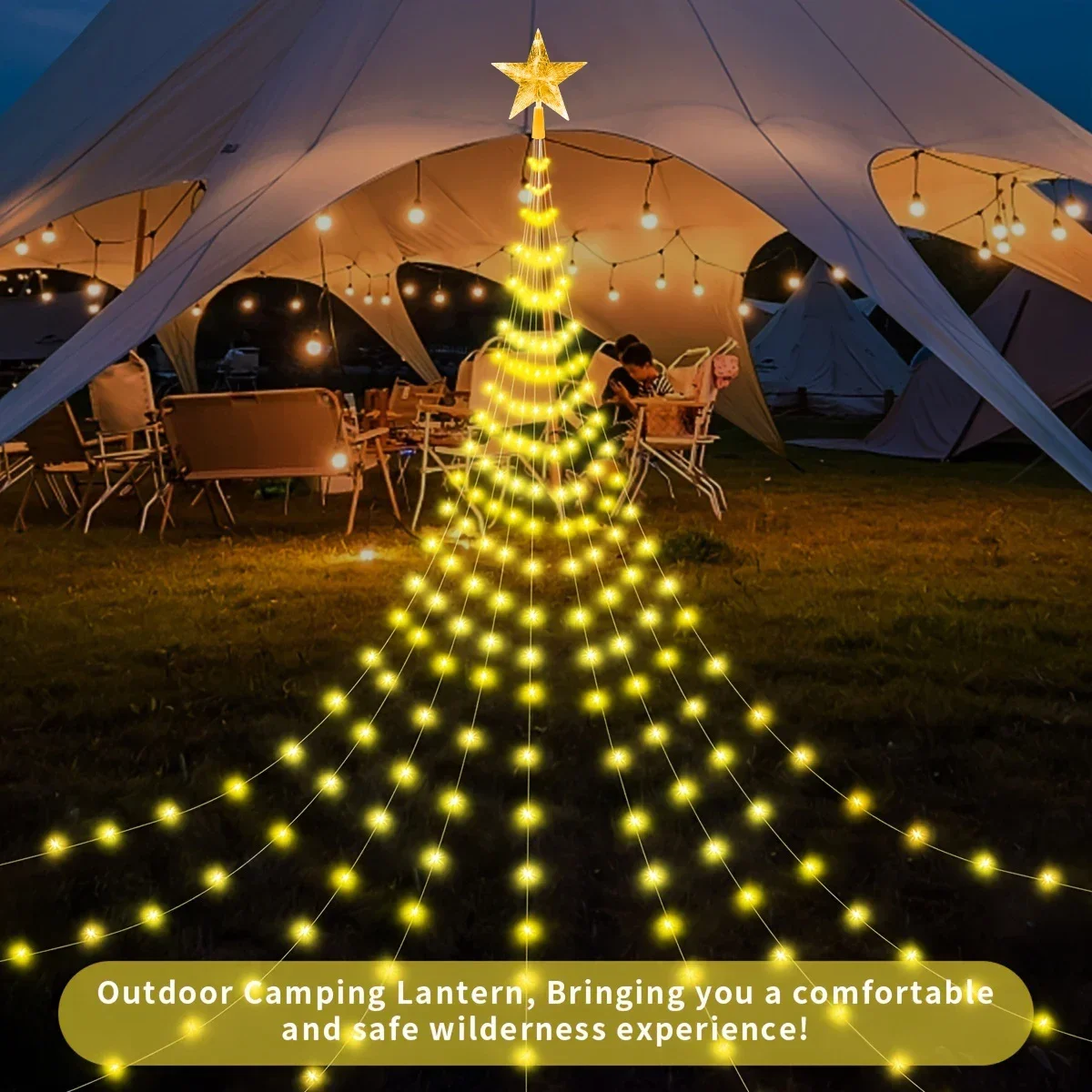 

2024 New Year Christmas Pentagram Waterfall String Lights With 8 Modes For Yard, Camping, Outdoor Christmas Decorations Lamp