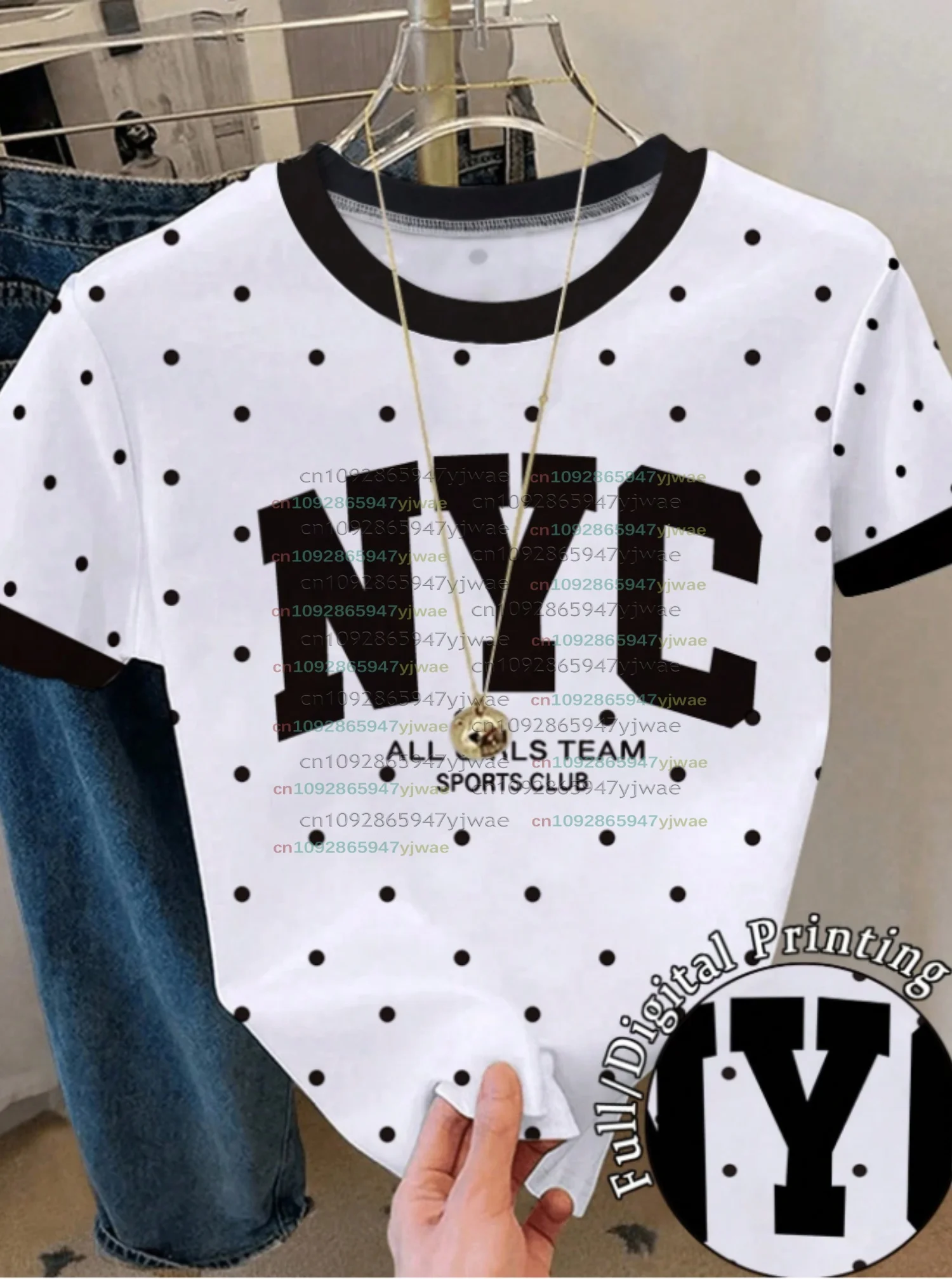 26 Women's Round Neck Striped Heart Print Casual Versatile Commuting  T-Shirt NYC Print Tee Outdoor Sports Adult Women's T-Shirt