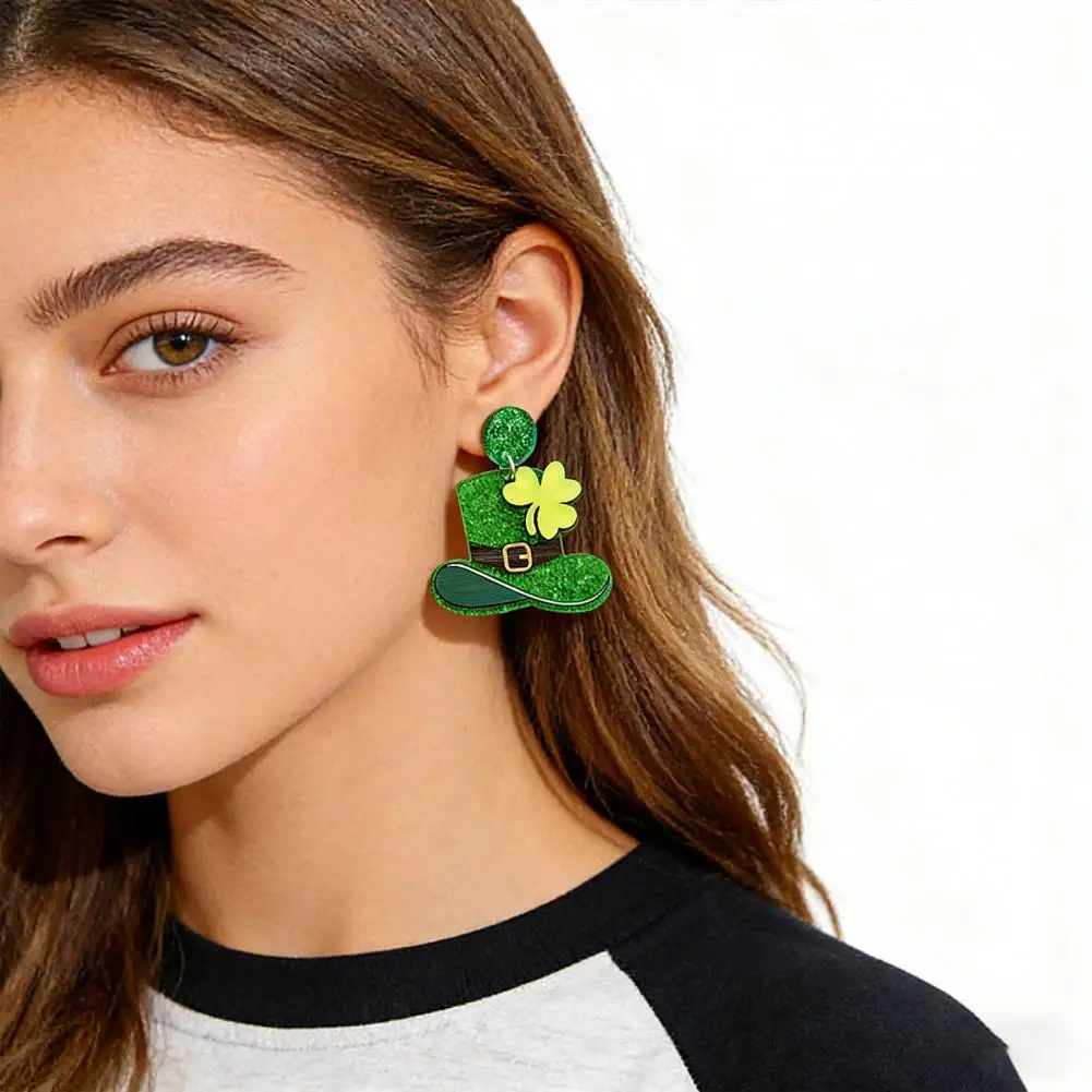 Lightweight Acrylic Earrings Festive Shamrock Earrings St Patricks Day Shamrock Earrings Lightweight Acrylic Glitter for Women