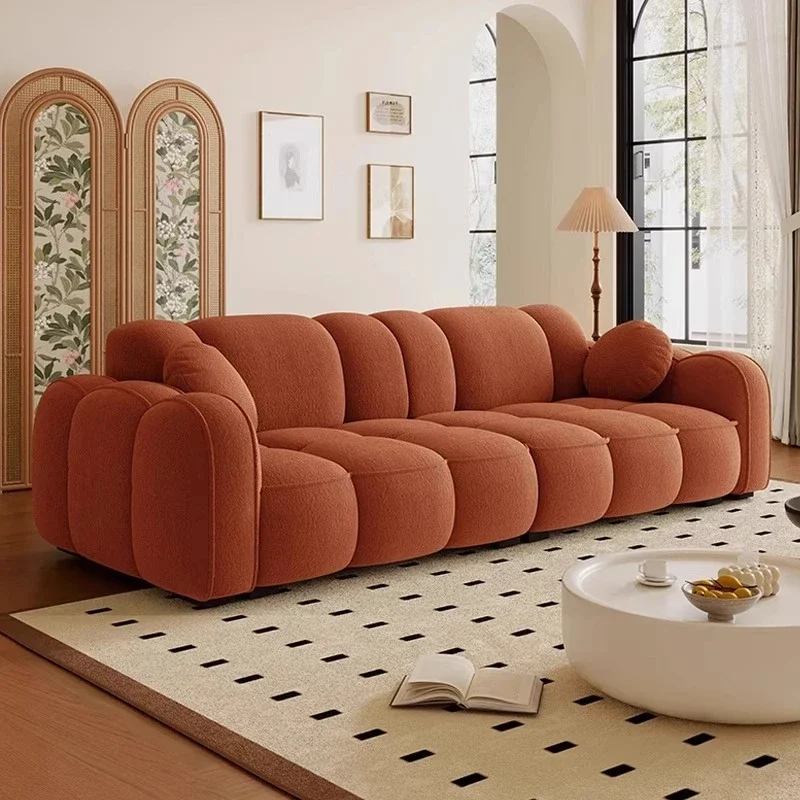 French Cream Wind Cat Scratch Biscuit Puff Sofa Living Room Size Apartment Homestay Lazy Straight Row Sofa