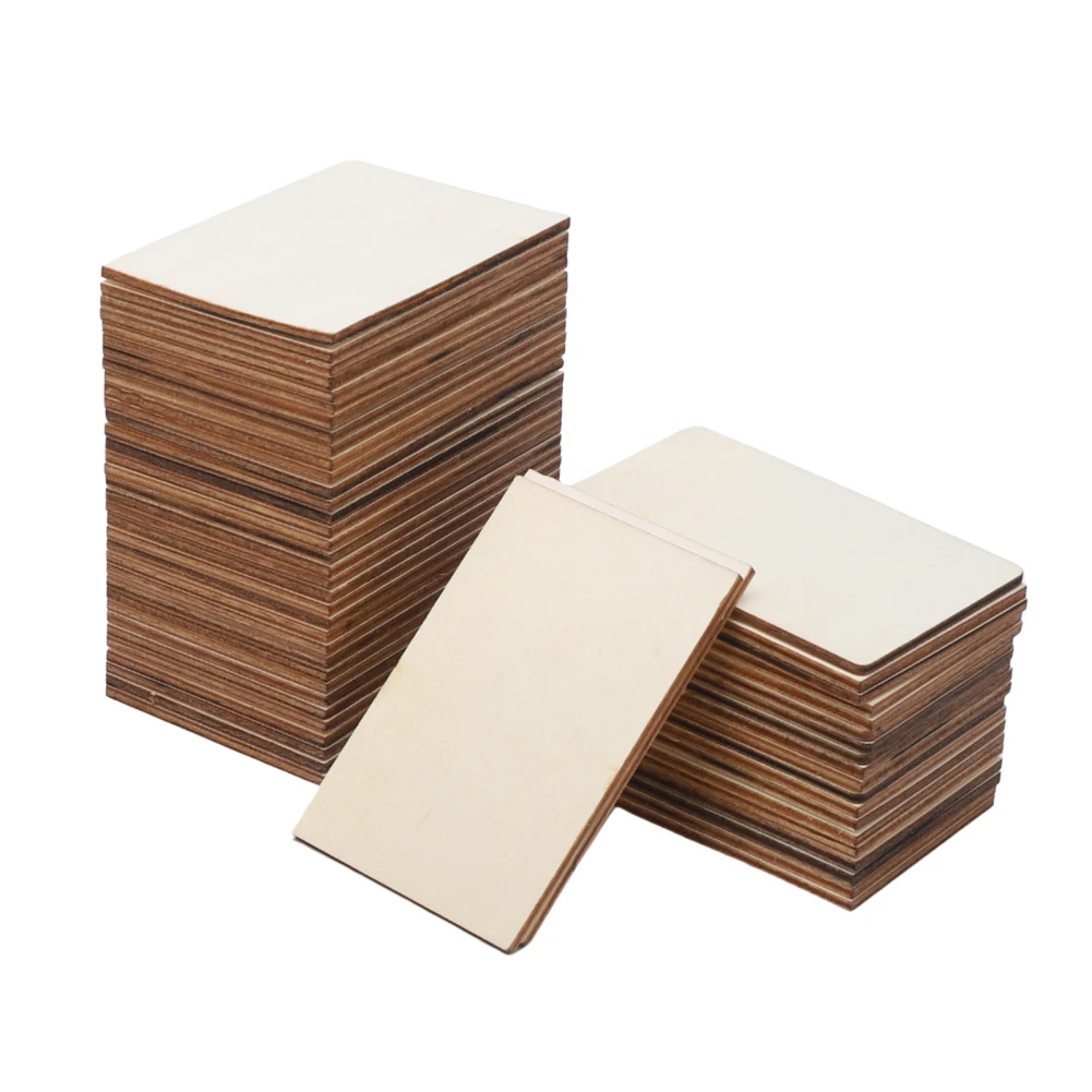 50pcs Rectangle Wood Slices Blank Wooden Tiles With Rounded Corners 3.5 x 2.3 Inches For Business Cards DIY Projects Gift Tags