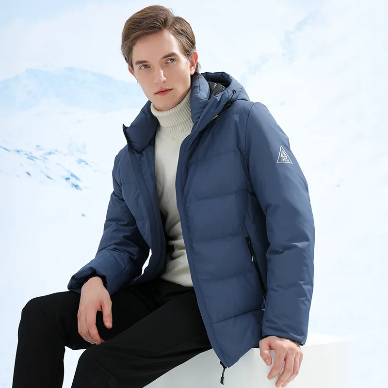 Fashion Short Down Jacket Young and Middle-Aged Men\'s Casual Hooded 90%White Duck Down 2020 Winter Trendy  Jacket Coat