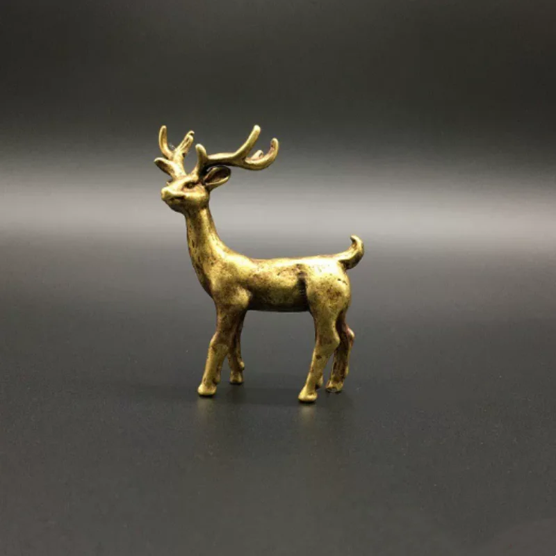 Antique copper mini solid sika deer statue ornament cute handle piece modern exquisite Chinese style handicraft