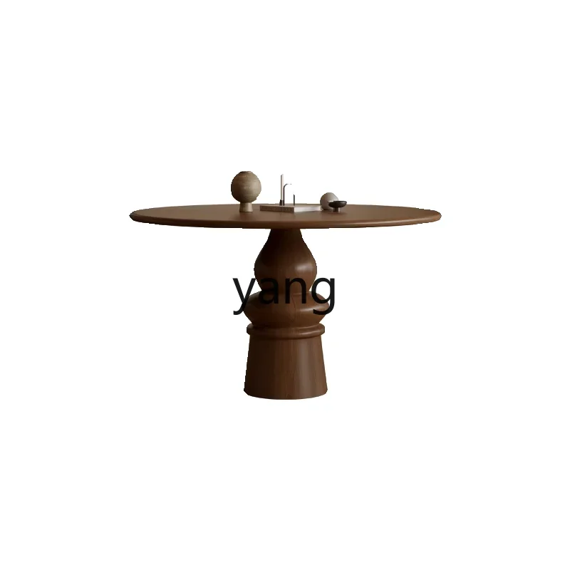 LTT antique solid wood dining table round table household small apartment retro round dining table