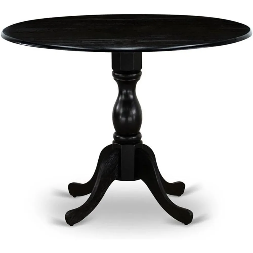 

DMT-ABK-TP Dublin Dining Room Table - a Round Wooden Table Top with Dropleaf & Pedestal Base, 42x42 Inch, Wirebrushed Black