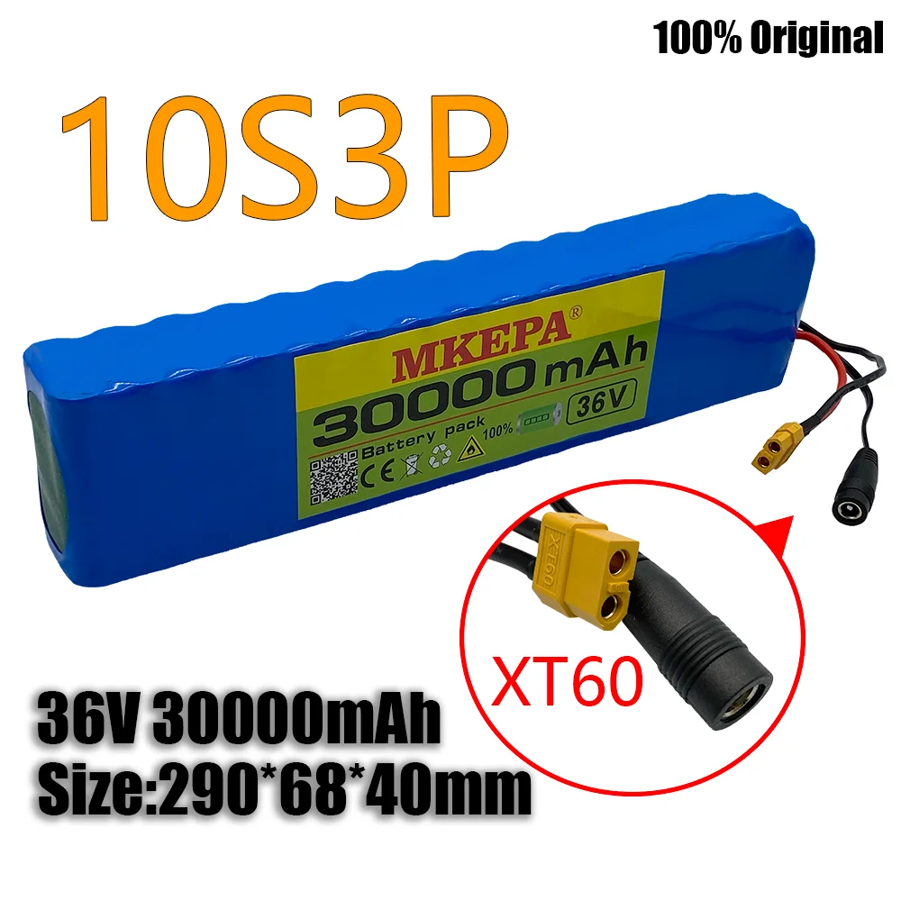 

MKEPA High Quality 36V 30ah 10S3P New Lithium-Ion Special Battery For 500W Electric Bicycle Motor With15A BMS Connector XT60