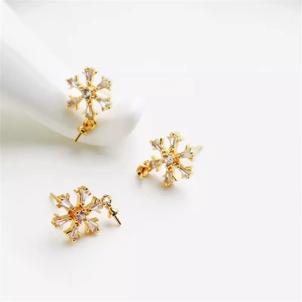 

14k Gold Inlaid Zircon 13mm Snowflake Belt Needle Earrings, Earneedle Necklace, Bracelet DIY Jewelry Earrings