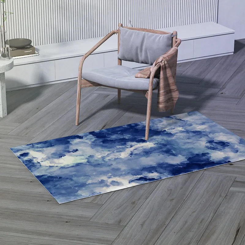 

Reese Velvet Soft Fleece Japanese Living Room Bedside Carpet Rug Abstract Blue Sky Clouds And Sunlight Floor Decor Washable Mat