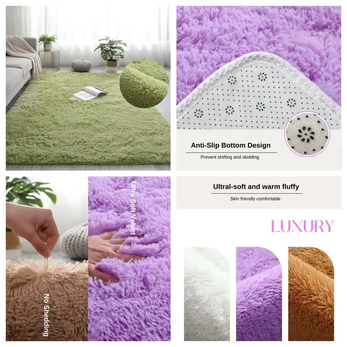 VIKAMA Batik-flauschige Teppiche für Wohnzimmer-Dekoration, Nachttisch-Teppich, warme Plüsch-Fußmatten, Kinderzimmer-Spielmatten, pelziger Teppich – Detail 5