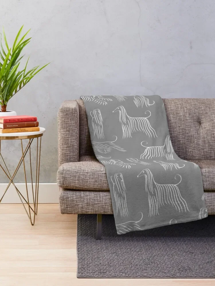 Afghan Hound Pattern on Grey Background Throw Blanket Blankets For Bed for winter Hairy Soft Beds Blankets