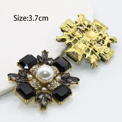 3.7cm Retro Square Black Crystal Rhinestone Flat Bottom Decoration DIY Bow Hair Clip Headwear Accessories