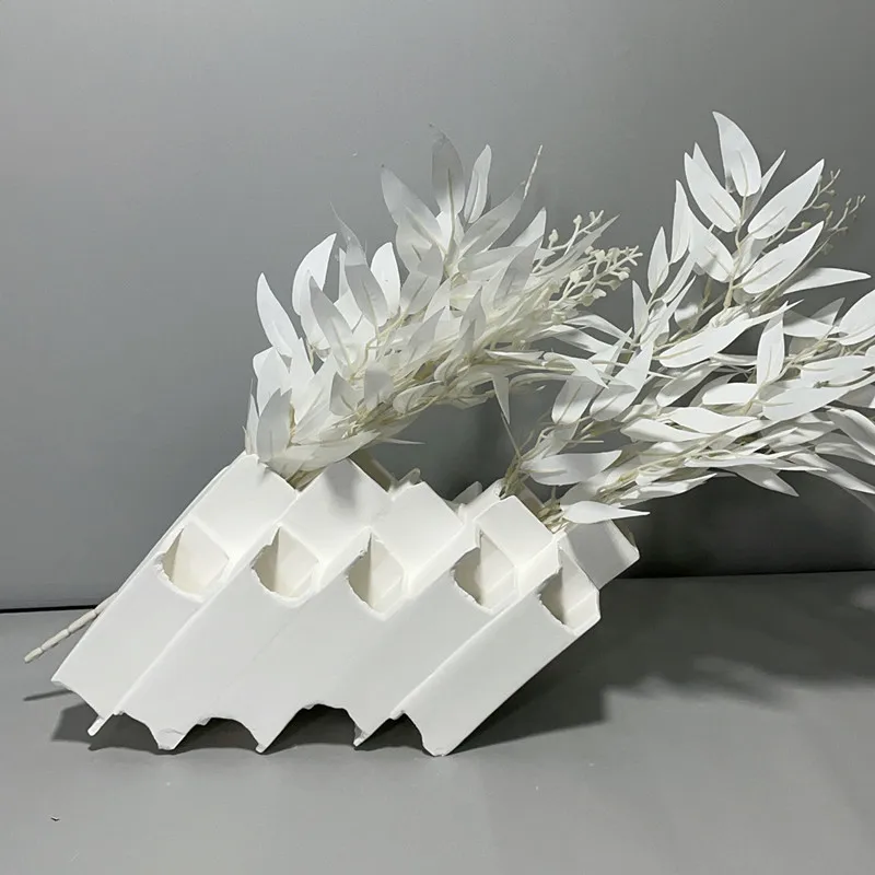 White Square Tube Nest Shaped Ceramic Sculpture, Abstract Art Irregular Vase, Room Aesthetic Decoration, Handicraft Ornaments