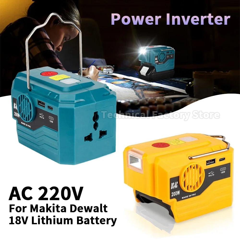 

AC 220V For Makita/Ryobi/Bosch/Dewalt/Milwaukee 18V Lithium Battery Outdoor Inverter Generator 200W Inverter Power LED