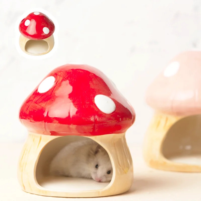 2023 Cute Ceramic Mushroom House Pet Items Hamster Cage Small Pet Bowl For Rabbit Ferret Rat Chinchilla Hedgehog Pet Products