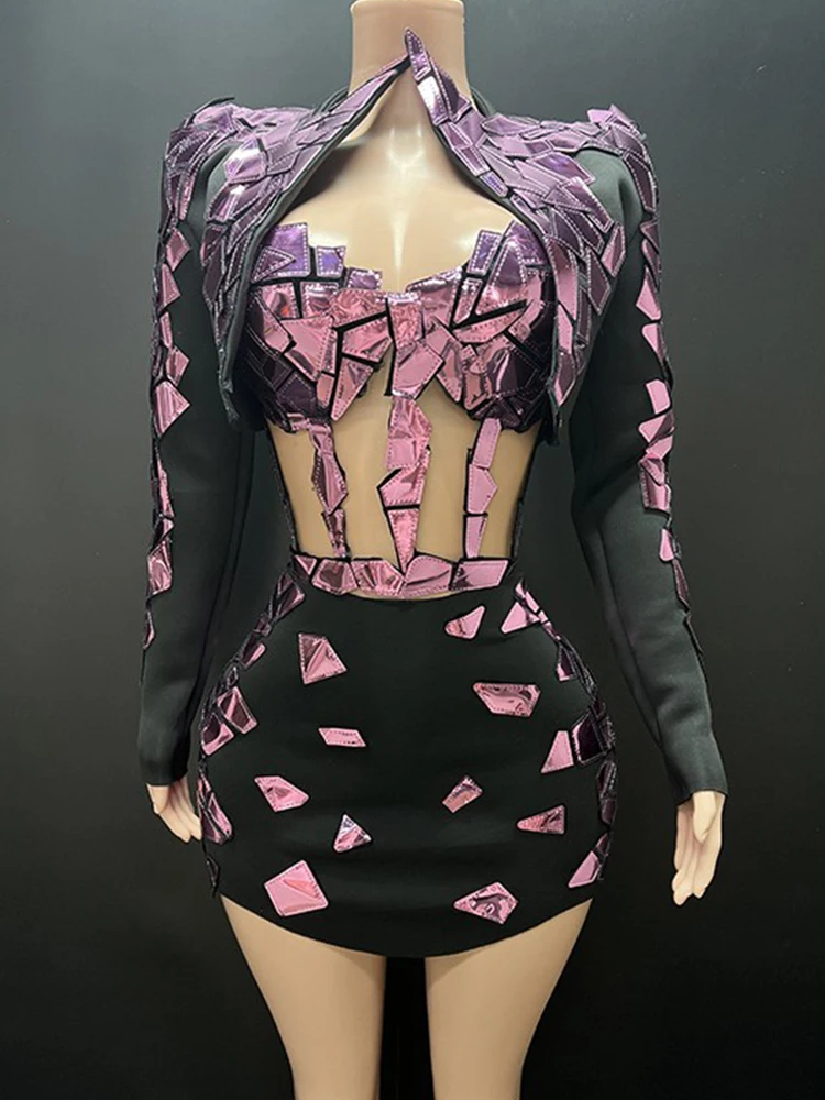 Hochwertiges Pailletten-Anzugoberteil + sexy trägerloser und hüftumarmender Rock 2024, neue modische, maßgeschneiderte Damenbekleidung