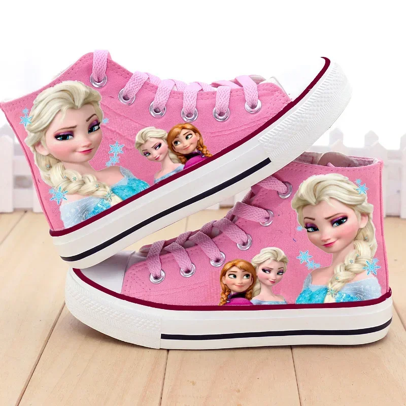 Disney children\'s canvas shoes girls high top sneakers boys new autumn and winter casual shoes elsa princess shoes Non-slip