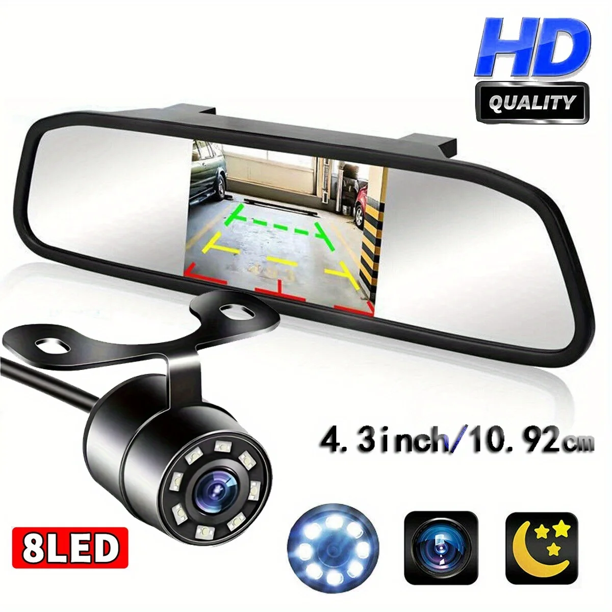 4.3-Inch Car Mirror Monitor Backup Camera Parking System, Suitable for Pickup Trucks, Minivans, Lorries,Enhancing Vehicle Safety