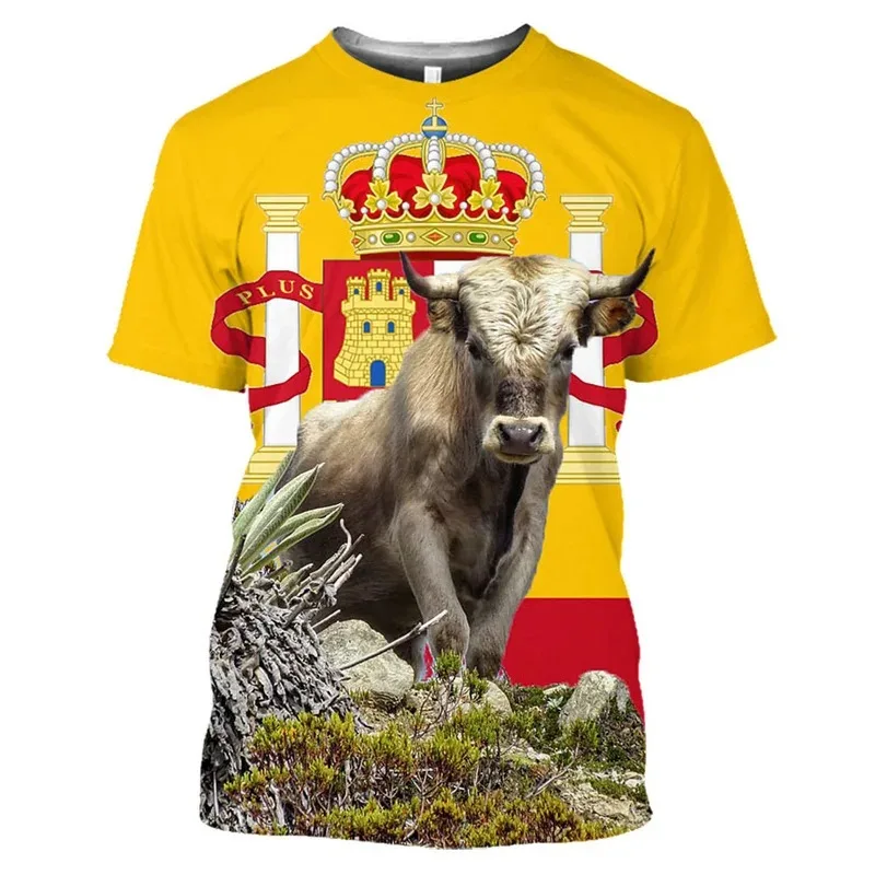 Camiseta con estampado de toro de España para hombre y mujer, camisa con estampado de San Fermín en 3D, ropa de manga corta